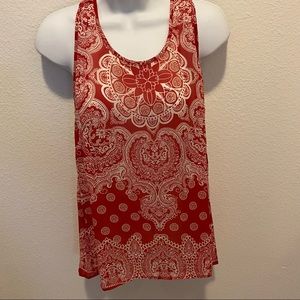 Elodie Sleeveless Red/White Patterned Blouse Size Medium